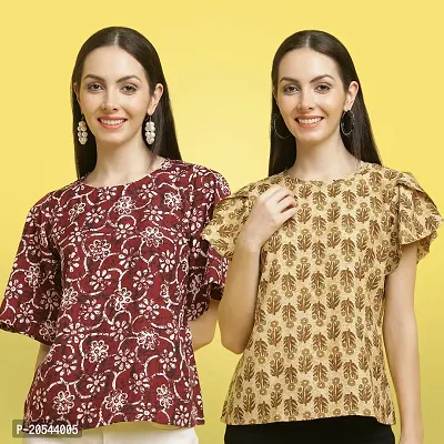 Stylish Crepe Floral print Half Sleeve Top For Women  Pack Of 2-thumb0