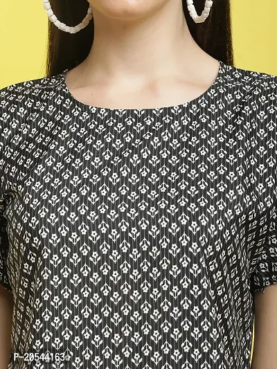 Stylish Black Crepe Printed Half Sleeve Top For Women-thumb3