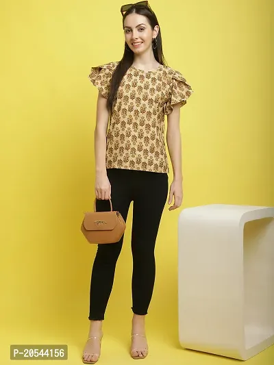 Stylish Yellow Crepe Printed Half Sleeve Top For Women-thumb4