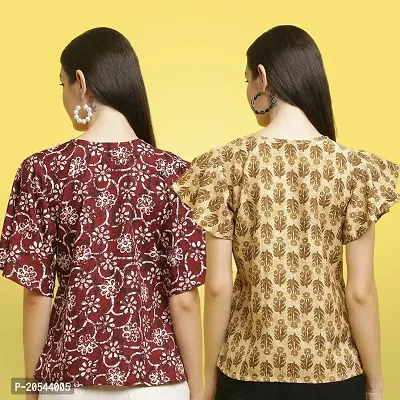 Stylish Crepe Floral print Half Sleeve Top For Women  Pack Of 2-thumb2