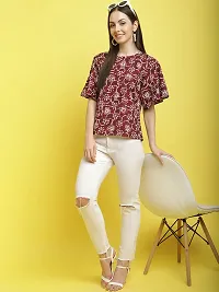 Stylish Red Crepe Printed Half Sleeve Top For Women-thumb3