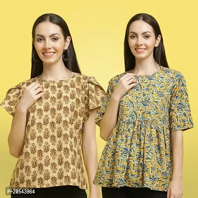 Stylish Crepe Floral print Half Sleeve Top For Women  Pack Of 2