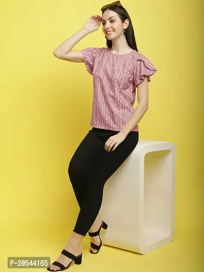 Stylish Pink Crepe Printed Half Sleeve Top For Women-thumb4