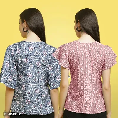 Stylish Crepe Floral print Half Sleeve Top For Women  Pack Of 2-thumb2