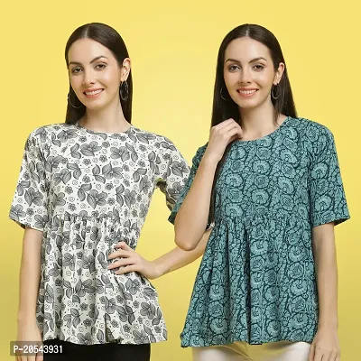 Stylish Crepe Floral print Half Sleeve Top For Women  Pack Of 2