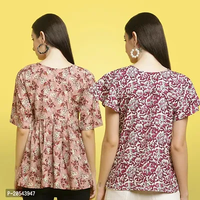 Stylish Crepe Floral print Half Sleeve Top For Women  Pack Of 2-thumb2