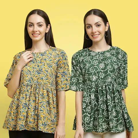 Stylish Crepe Floral print Half Sleeve Top For Women Pack Of 2