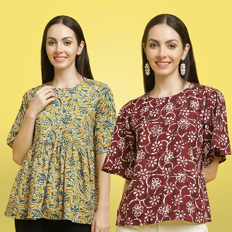 Stylish Crepe Floral print Half Sleeve Top For Women Pack Of 2