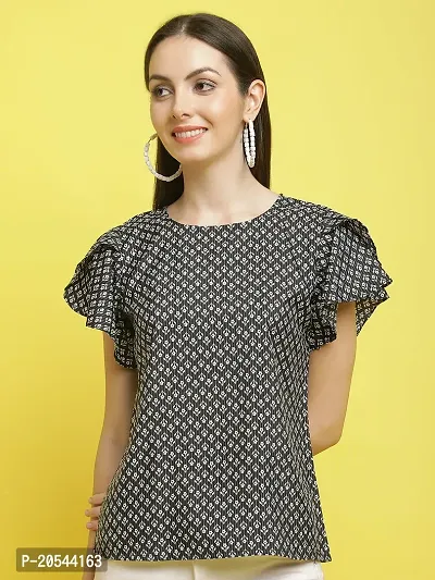 Stylish Black Crepe Printed Half Sleeve Top For Women