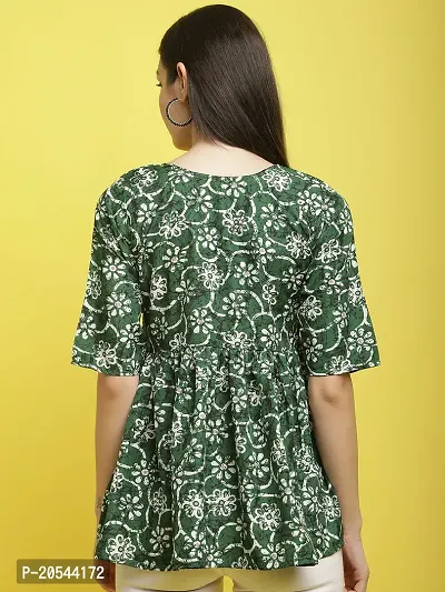 Stylish Green Crepe Printed Half Sleeve Top For Women-thumb2