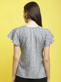 Stylish Grey Crepe Printed Half Sleeve Top For Women-thumb1