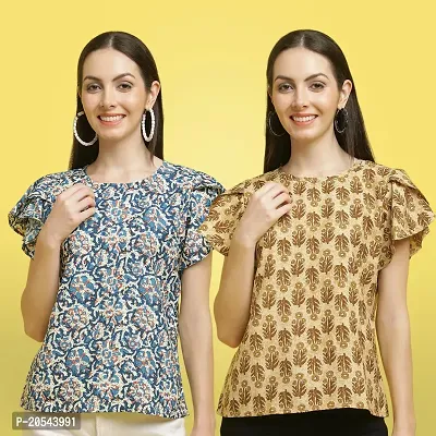 Stylish Crepe Floral print Half Sleeve Top For Women  Pack Of 2