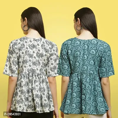 Stylish Crepe Floral print Half Sleeve Top For Women  Pack Of 2-thumb2