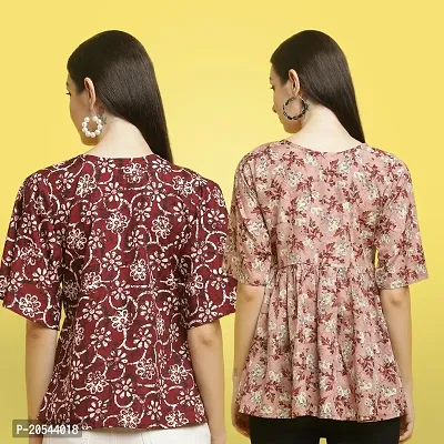 Stylish Crepe Floral print Half Sleeve Top For Women  Pack Of 2-thumb2