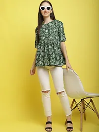 Stylish Green Crepe Printed Half Sleeve Top For Women-thumb3