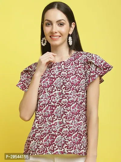 Stylish Maroon Crepe Printed Half Sleeve Top For Women