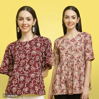 Stylish Crepe Floral print Half Sleeve Top For Women  Pack Of 2