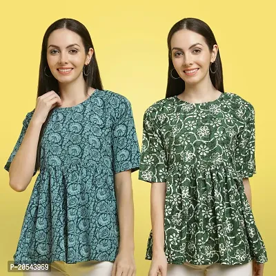 Stylish Crepe Floral print Half Sleeve Top For Women  Pack Of 2