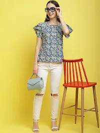 Stylish Blue Crepe Printed Half Sleeve Top For Women-thumb3