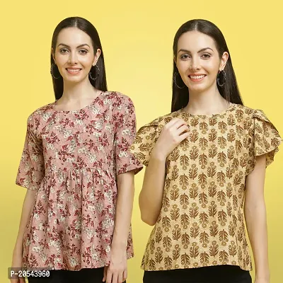 Stylish Crepe Floral print Half Sleeve Top For Women  Pack Of 2