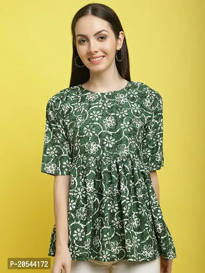 Stylish Green Crepe Printed Half Sleeve Top For Women