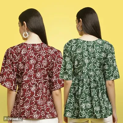 Stylish Crepe Floral print Half Sleeve Top For Women  Pack Of 2-thumb2