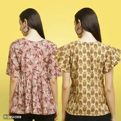 Stylish Crepe Floral print Half Sleeve Top For Women  Pack Of 2-thumb2