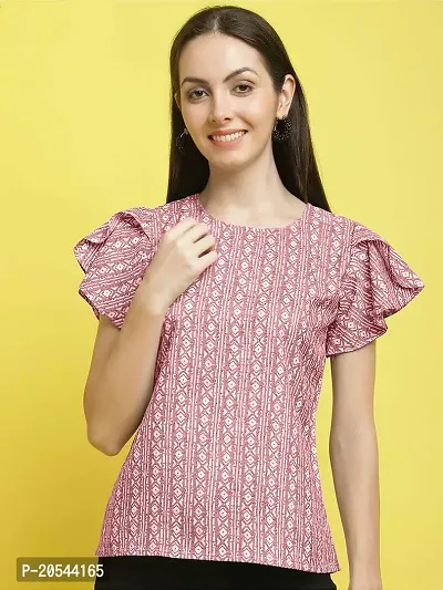 Stylish Pink Crepe Printed Half Sleeve Top For Women