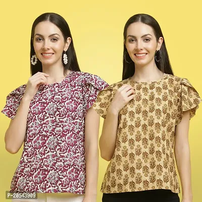 Stylish Crepe Floral print Half Sleeve Top For Women  Pack Of 2