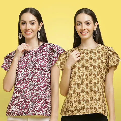 Stylish Crepe Floral print Half Sleeve Top For Women Pack Of 2