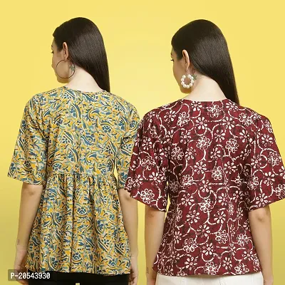 Stylish Crepe Floral print Half Sleeve Top For Women  Pack Of 2-thumb2