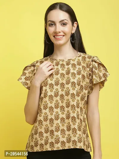 Stylish Yellow Crepe Printed Half Sleeve Top For Women