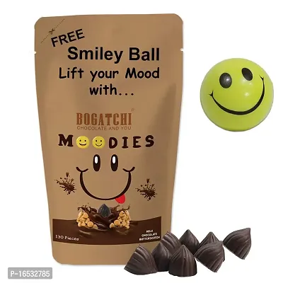 BOGATCHI Milk Chocolate MooDies - Butterscotch Chocolates | No Kisses Chocolate But MooDies | Chocolate Family Pack |Bite Size Chocolate , Mini Chocolates, 130pcs , Free Smiley Ball