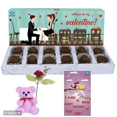 Bogatchi Dark Chocolate Box (12 Chocos), Teddy Soft Toy, Red Rose  Greeting Card-thumb0