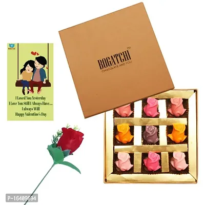 Bogatchi Colorful Chocolate Roses ( Pink (Orange And Mango) 9 Pcs), Red Rose  Greeting Card