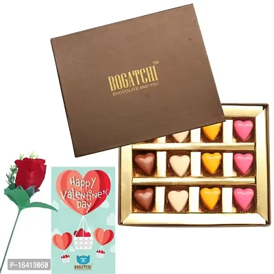 Bogatchi Colorful Hearts Chocolate (White (Milk (Pink  Mango) 12 Pcs), Red Rose  Greeting Card-thumb0