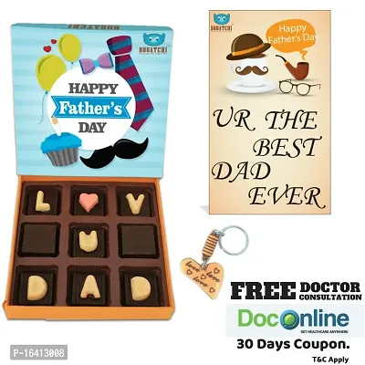 BOGATCHI Happy Father's Day Theme Gift Box, Special Fathers Day Gift, I LUV U Chocolate Box, 9 pcs + Free - Fathers Day Greeting Card + Free Online Doctor Consultation from DOCONLINE + Love Key Chain