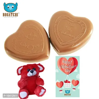 BOGATCHI Valentine Chocolate for Wife, Valentines Day Chocolates, Valentines Day Gift Hamper, Dark Chocolate Hearts , 160g + Free - Teddy + Free Valentine's Day Greeting Card