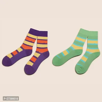 Bold Stripe Purple  Green Crew Length Socks Pack Of 2 Unisex-thumb0