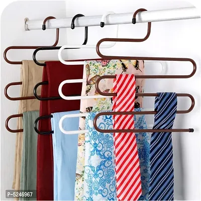 Pants Hangers Non Slip Updated S-Shaped 5 Layers Hangers Closet Space Saver Saree Jeans Scarf Tie Clothes (Set Of 4)-thumb0