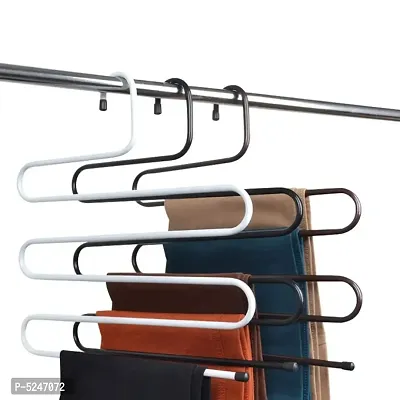 Tradevast Pants Hangers Non Slip Updated S-Shaped 5 Layers Hangers Closet Space Saver Saree Jeans Scarf Tie Clothes (Set Of 6)