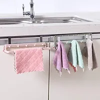 Adjustable, Expandable Kitchen Over Cabinet Towel Bar Rack Automatic Folding 5 with Hook Rag Hanger (Non Sticky) (Multicolor)-thumb3