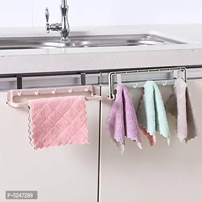 Adjustable, Expandable Kitchen Over Cabinet Towel Bar Rack Automatic Folding 5 with Hook Rag Hanger (Non Sticky) (Multicolor)-thumb4