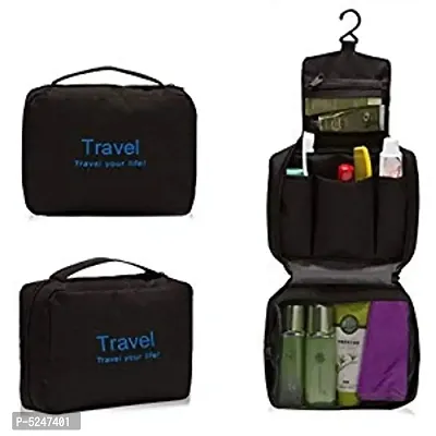 Black Toiletry Bag Travel Organizer Cosmetic Makeup Bag Unisex Travel Toiletry Kit  (Black)-thumb3