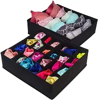 Set of 4 Foldable Drawer Divided Bag Non-Woven Foldable Cloth Storage Box Belt Tie Socks Lingerie Undergarments Toys Underbed Items Organizer (Black)-thumb1