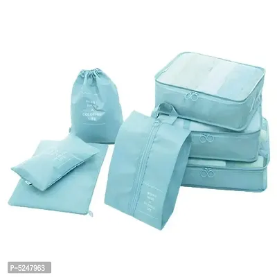 Polyester 3 Packing Cubes with 3 Pouches and 1 Toiletry Organizer Bag (Light Blue) -Set of 7-thumb0