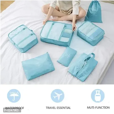 Polyester 3 Packing Cubes with 3 Pouches and 1 Toiletry Organizer Bag (Light Blue) -Set of 7-thumb2