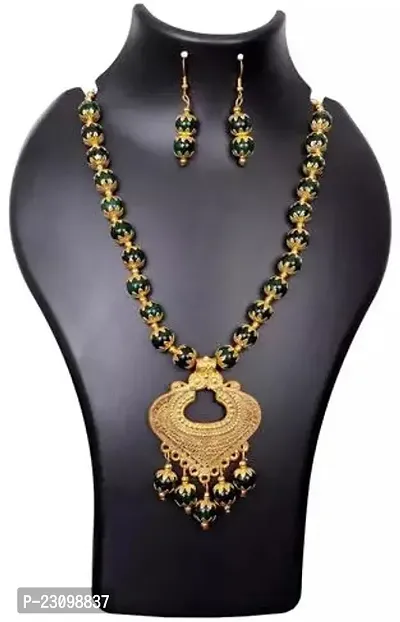 Stylish Green Brass Jewellery Set For Women