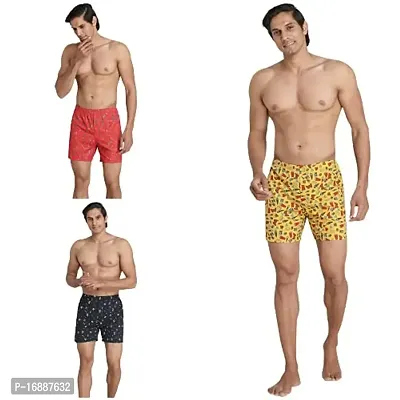 Dyomnizy Men's Cotton Regular Printed Boxer Shorts Pack of 3