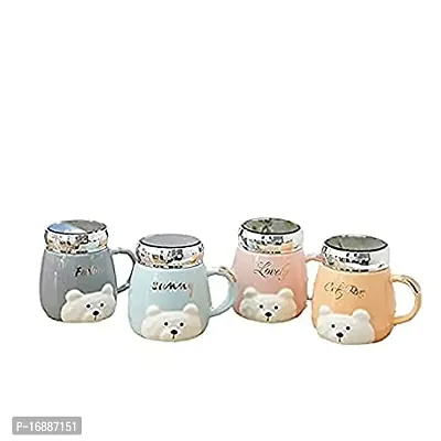 Dyomnizy Teddy Bear Printed Ceramic Multicolor Tea/Coffee Mug with Glass Mirror Lid/Milk Mug for Kids/ Heavy Base Quantity Ceramic Mirror Cup(Color May Very) (Pack of 1)-thumb5